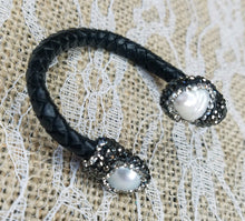 Fresh water pearl braided leather bracelet