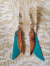 Turquoise layered dangle leather earrings