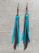Two tone leather tassel earrings