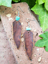 Brown buffalo leather feather earrings