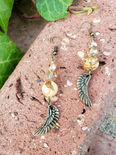 Antiqued gold angel wing earrings