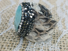 Crystal and snake embossed leather adjustable ring