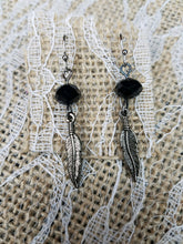 Black crystal feather earrings