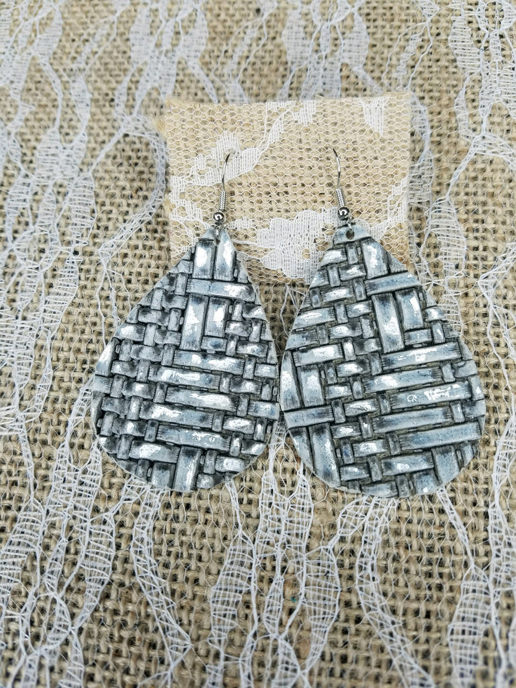 Shimmery silver leather earrings