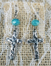 Hammered cross earrings