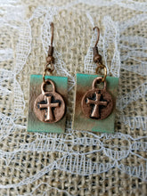 Copper patina cross earrings