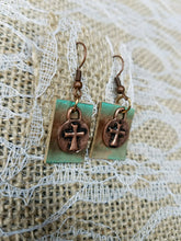 Copper patina cross earrings
