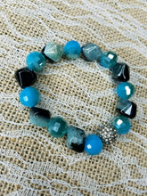 Black agate and blue quartz stretch bracelet