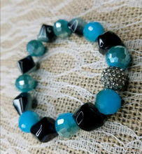 Black agate and blue quartz stretch bracelet