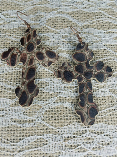 Brown Croc leather earrings