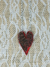 Red tooled leather heart necklace