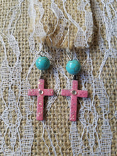 Pink cross earrings