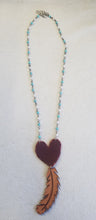 Red heart and feather necklace