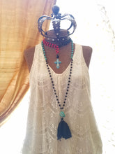 Turquoise and black tassel necklace
