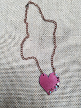Pink beaded boho heart necklace
