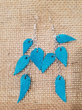 Turquoise leather feather dangle earrings