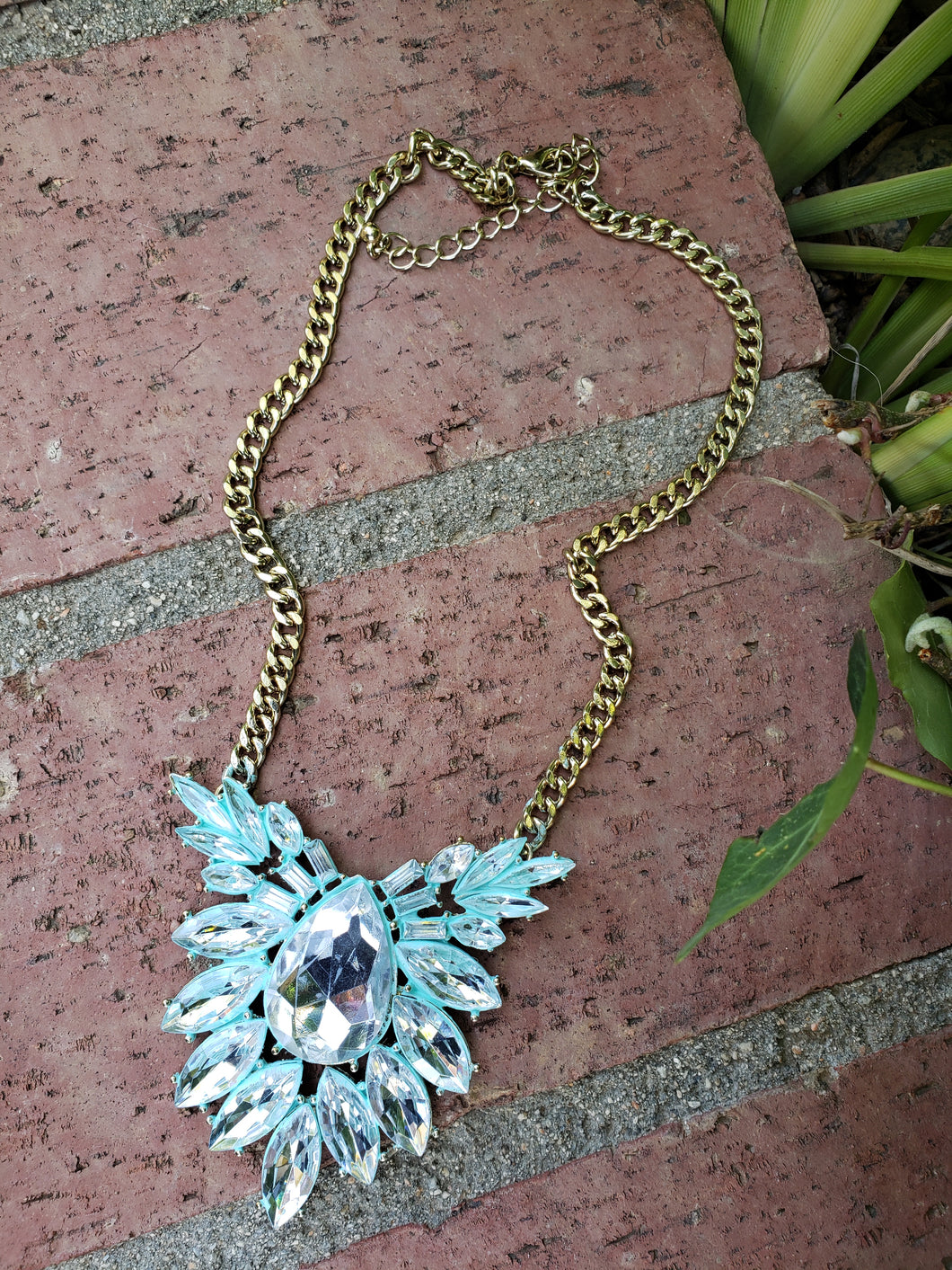 Crystal patina statement necklace