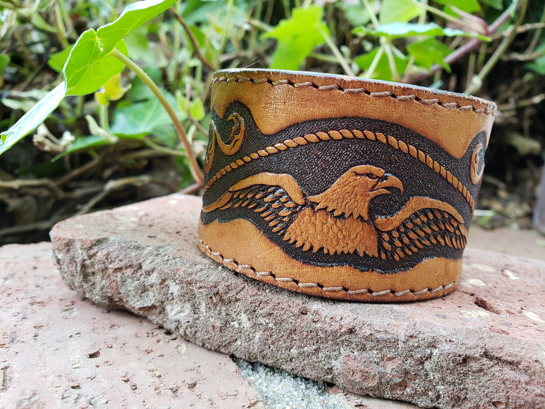 Eagle tooled leather cuff bracelet