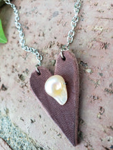 Freshwater pearl leather heart necklace