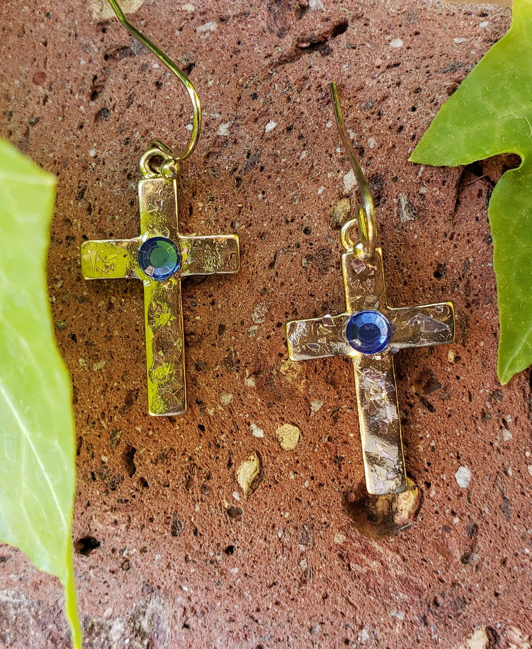 Blue crystal cross earrings