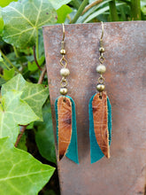 Turquoise layered dangle leather earrings