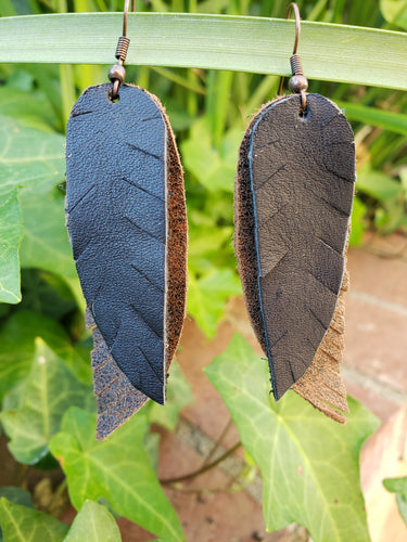 Black n Brown layered leather feather earrings