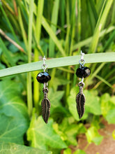 Black crystal feather earrings