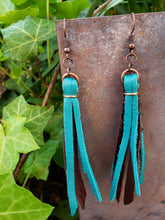 Two tone leather tassel earrings