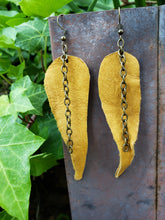 Mustard feather chain earrings
