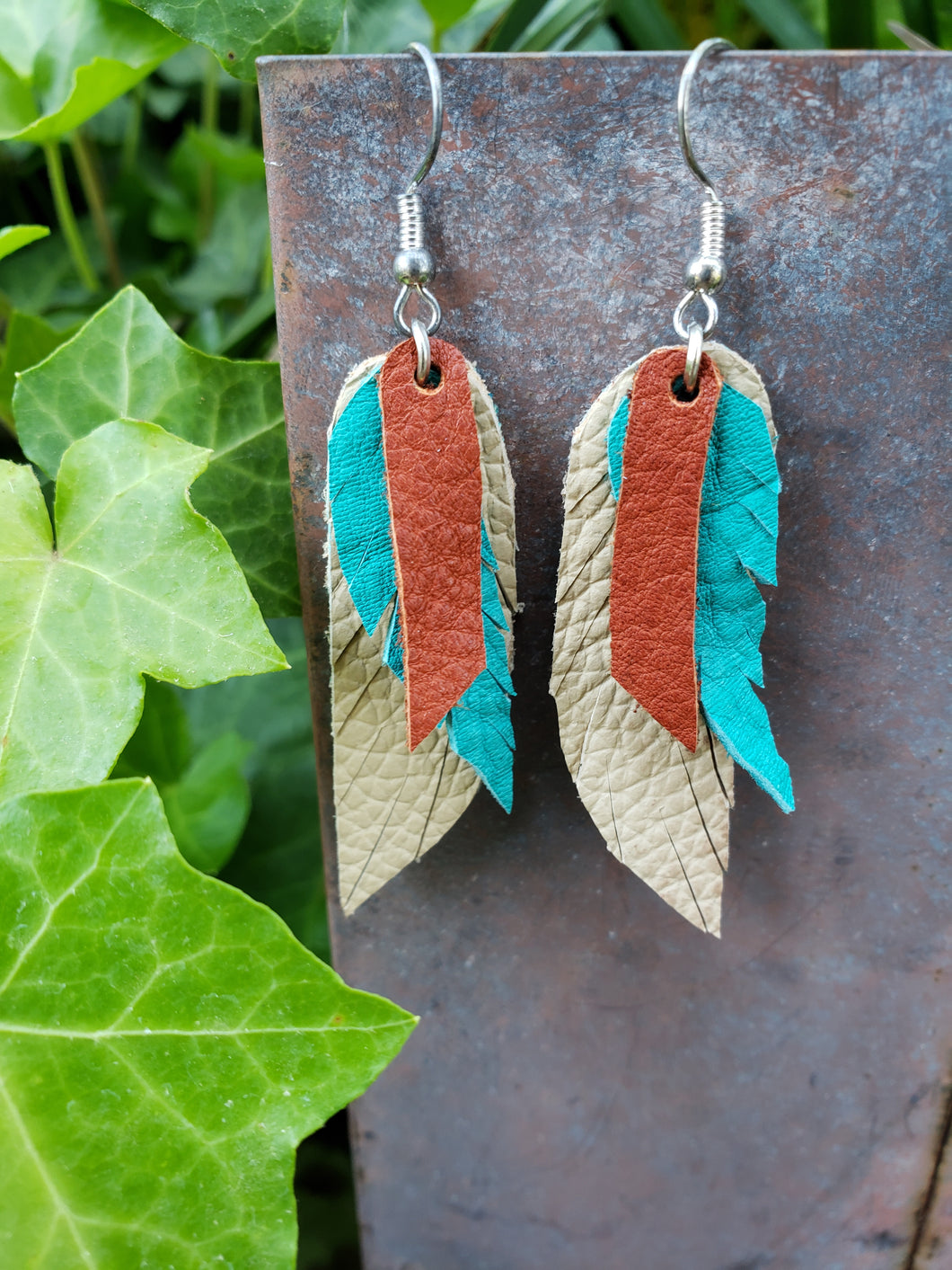 Stacked feather earrings
