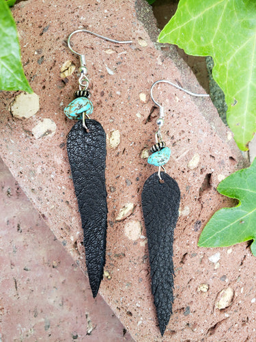 Black howlite chip feather earrings