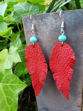Red buckskin feather earrings