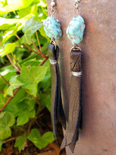 Turquoise chunk black tassel earrings