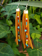 Beaded leather fringe earrings