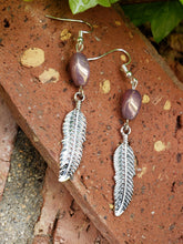 Rosy beaded feather earrings