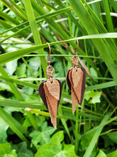 Copper stacked leather dangle earrings