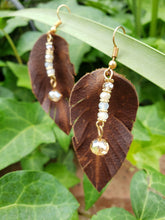 Crystal accent brown feather earrings