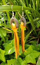 Wooden hoop mustard fringe earrings