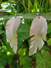 White gold leather feather earrings