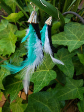 Tropical teal feather earrings