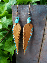 Sand painted leather feather earrings
