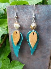 Sandstone and turquoise feather earrings