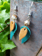 Sandstone and turquoise feather earrings