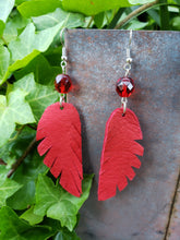 Scarlet Red leather feather earrings