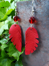 Scarlet Red leather feather earrings