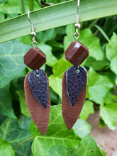Navy and brown leather earrings