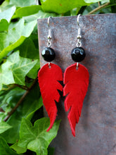 Red leather feather earrings