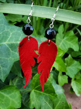 Red leather feather earrings