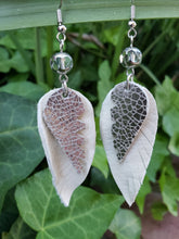 Silver crackle leather feather earrings