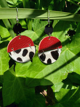 Red leopard geometric circle earrings